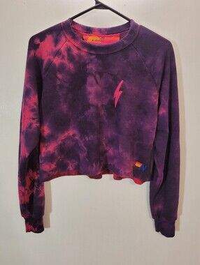 Aviator Nation Hand Dyed Bolt Classic Crew Crop Top, Crystal Rose Tie Dye - Xs